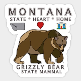 Montana - Grizzly Bear - State, Heart, Home - state symbols Sticker